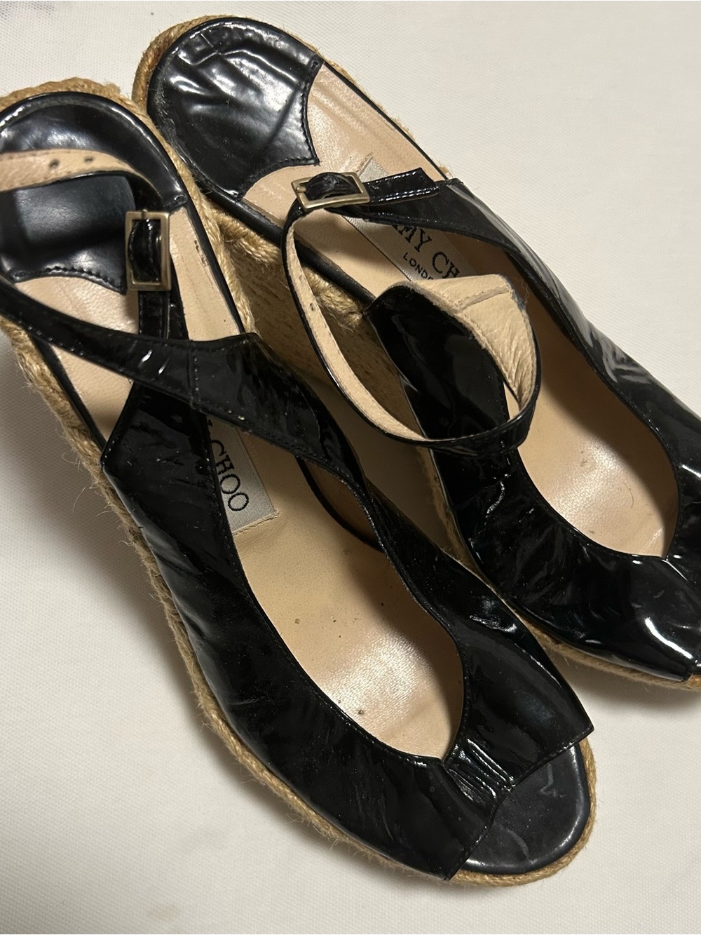 Jimmy Choo Black Patent Espadrille Wedge Slingback - Picture 3 of 7